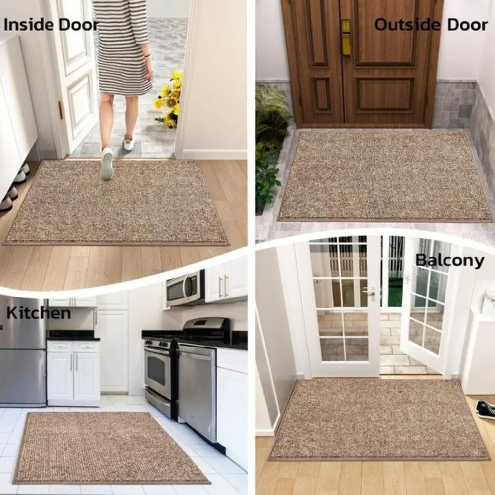 New 24x36In Door Mat, Non-Slip, Absorbent, Washable, for Entryway, Beige
